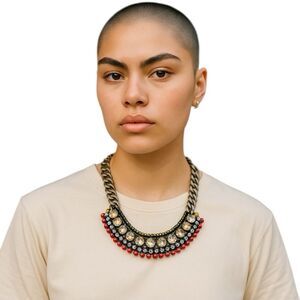 Iosselliani Bib Necklace Italy Curblink Gunmetal Bronze Red Yellow Zircon Womens